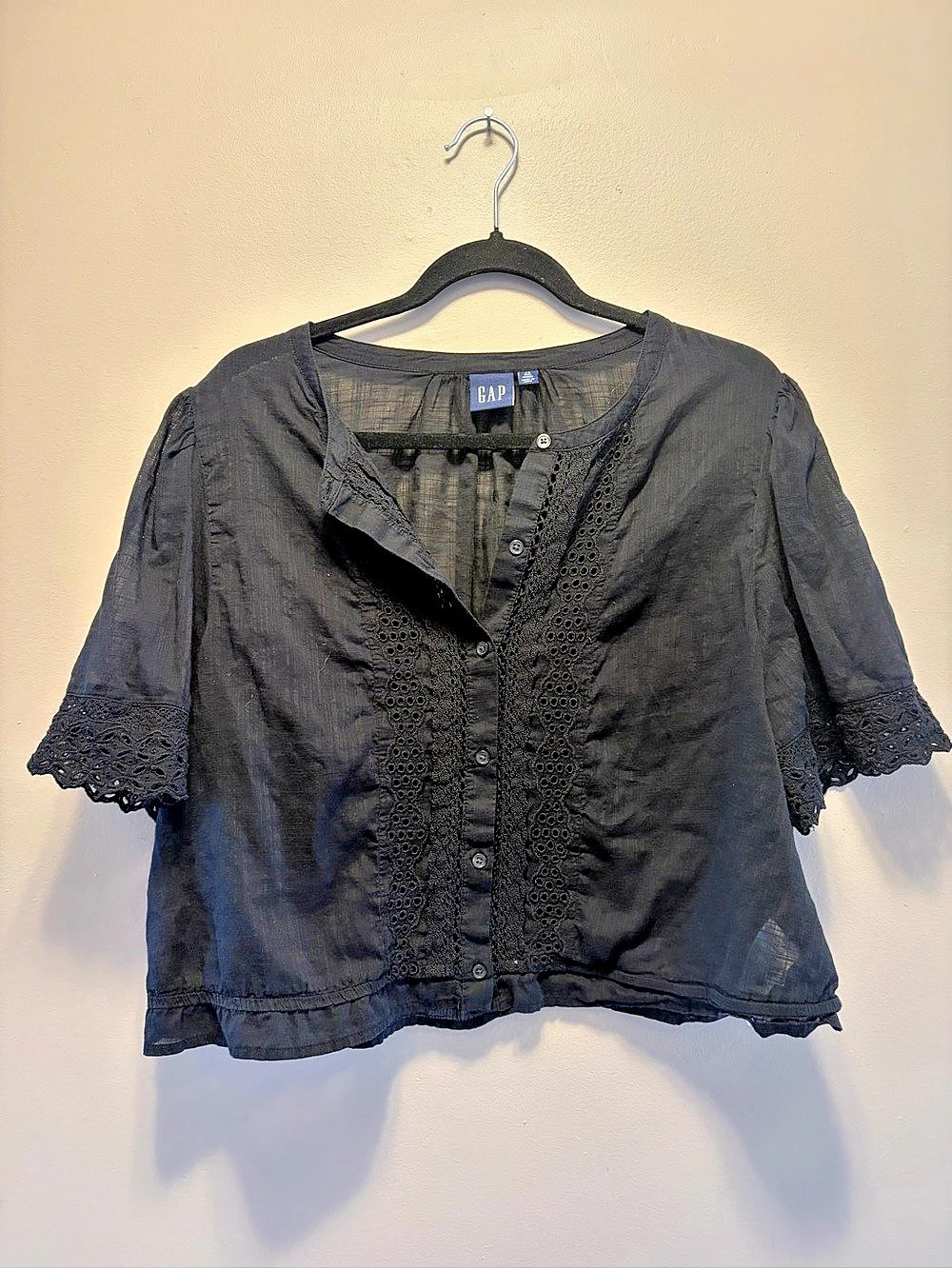 Gap Black Eyelet Lace Blouse Size Large